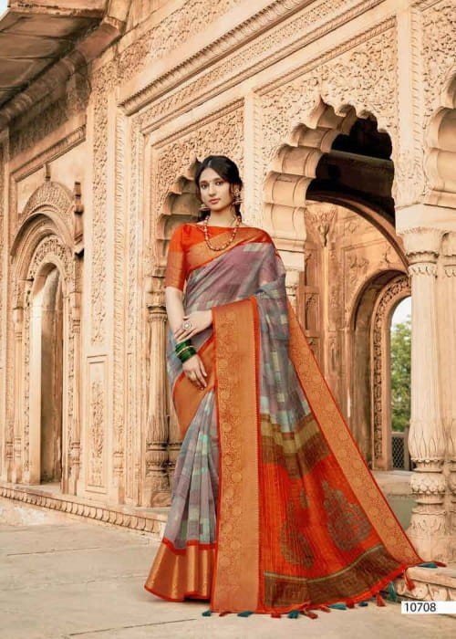 Vallabhi Prem Ratan Vl-10708 Orange Soft Cotton Saree