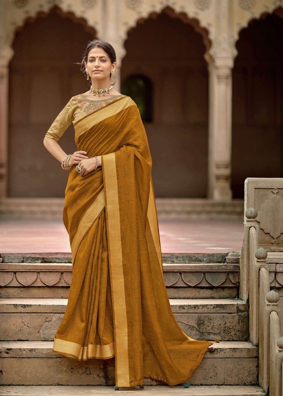 Vallabhi Reshma Vl-12015 Yellow Jute Cotton Saree