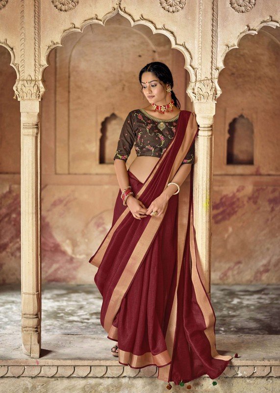 Vallabhi Reshma Vl-12018 Maroon Jute Cotton Saree