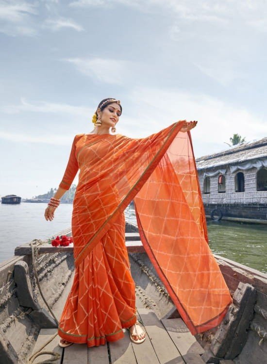 Vallabhi Abhilasha Vl-11577 Orange Georgette Saree