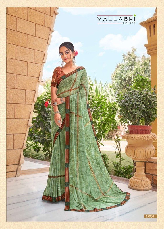 Vallabhi Asaam Vl-35001 Green Georgette Saree