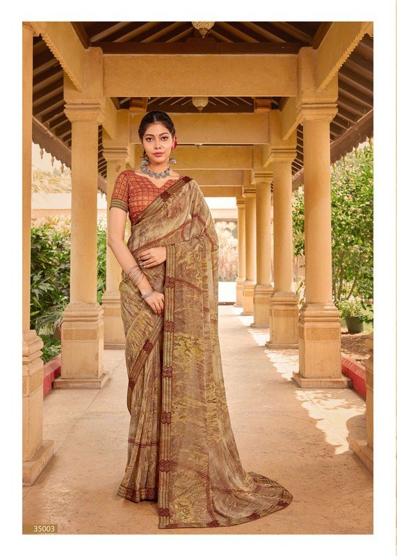 Vallabhi Asaam Vl-35003 Yellow Georgette Saree