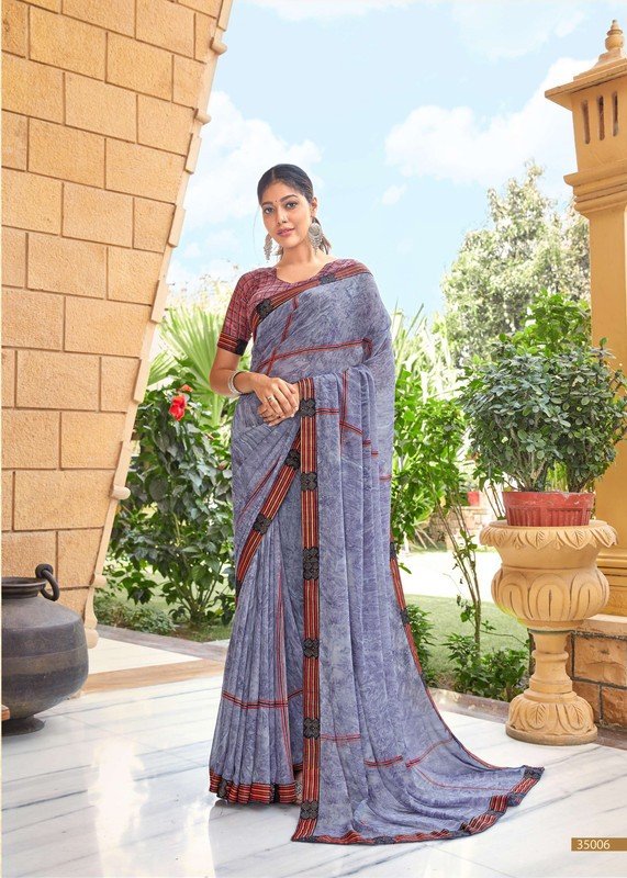 Vallabhi Asaam Vl-35006 Grey Georgette Saree