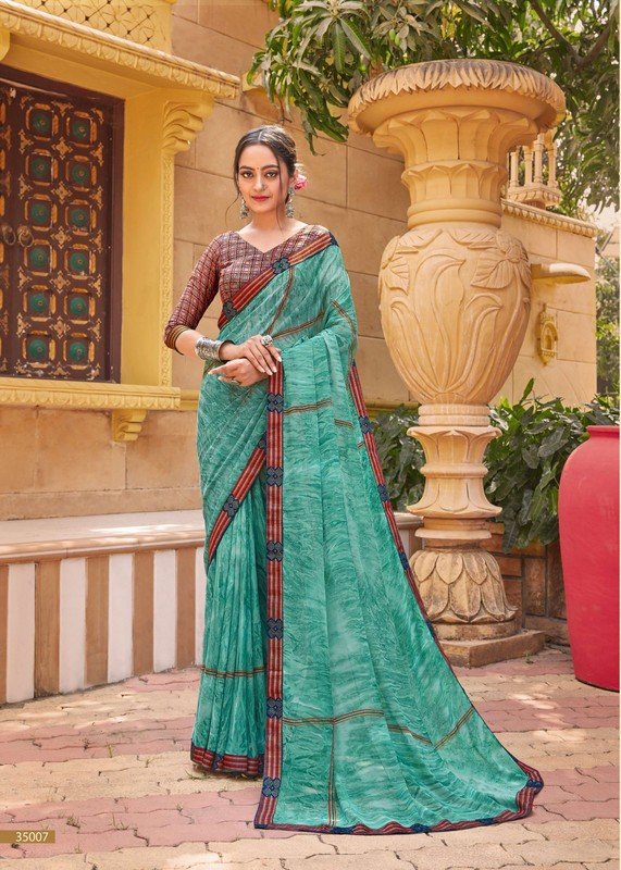 Vallabhi Asaam Vl-35007 Green Georgette Saree