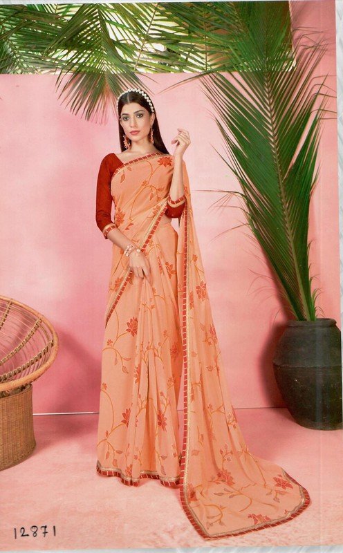 Vallabhi Barfi Vl-12871 Peach Georgette Saree