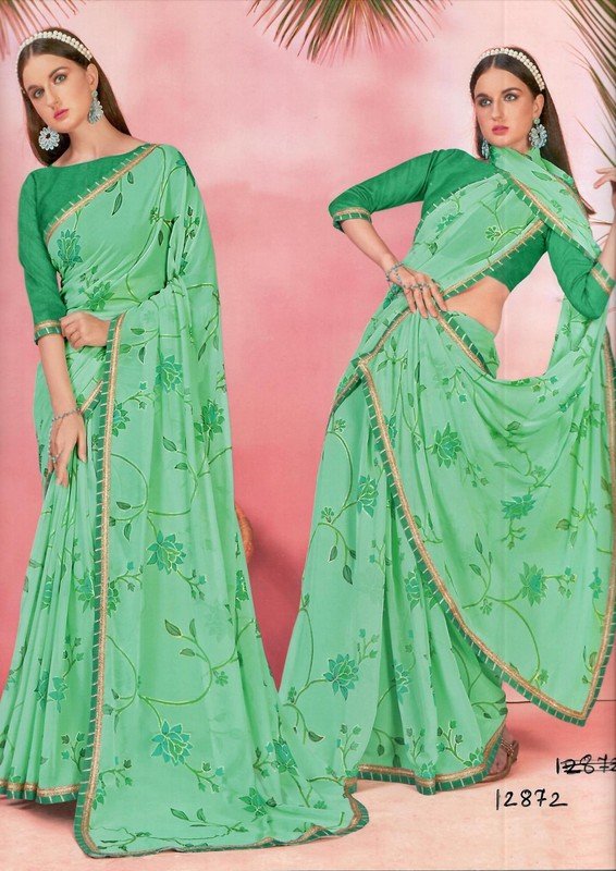 Vallabhi Barfi Vl-12872 Green Georgette Saree