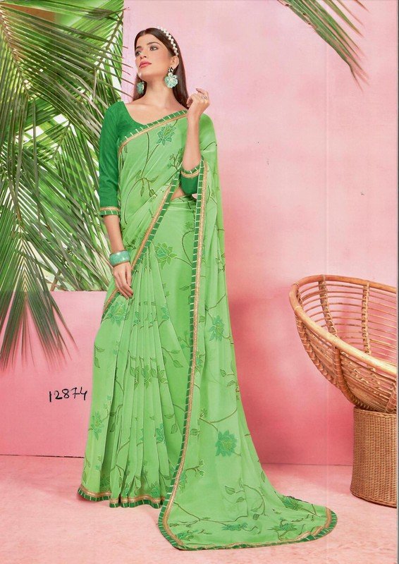 Vallabhi Barfi Vl-12874 Green Georgette Saree