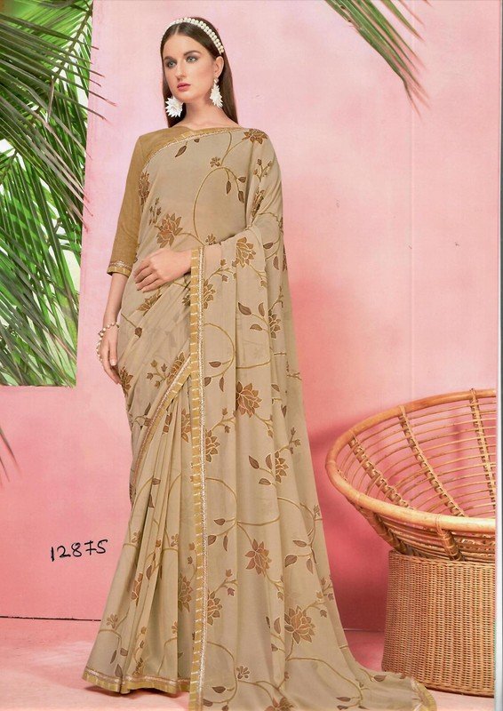 Vallabhi Barfi Vl-12875 Beige Georgette Saree