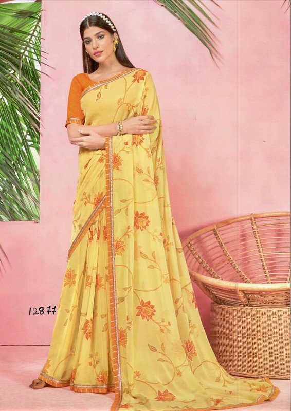 Vallabhi Barfi Vl-12877 Yellow Georgette Saree