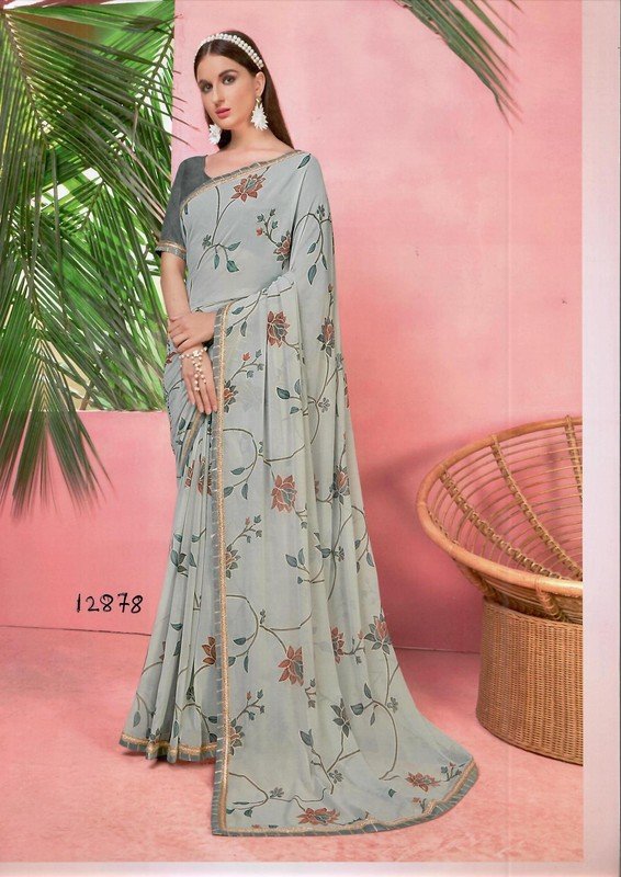 Vallabhi Barfi Vl-12878 Grey Georgette Saree