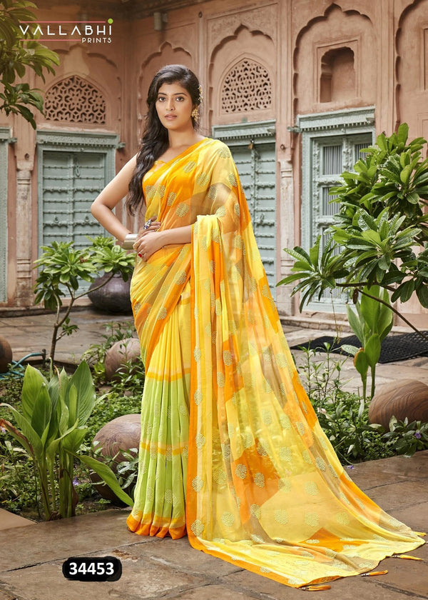 Vallabhi Bemisaal Vl-34453 Yellow Georgette Saree