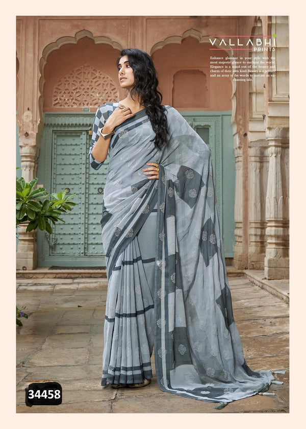 Vallabhi Bemisaal Vl-34458 Grey Georgette Saree