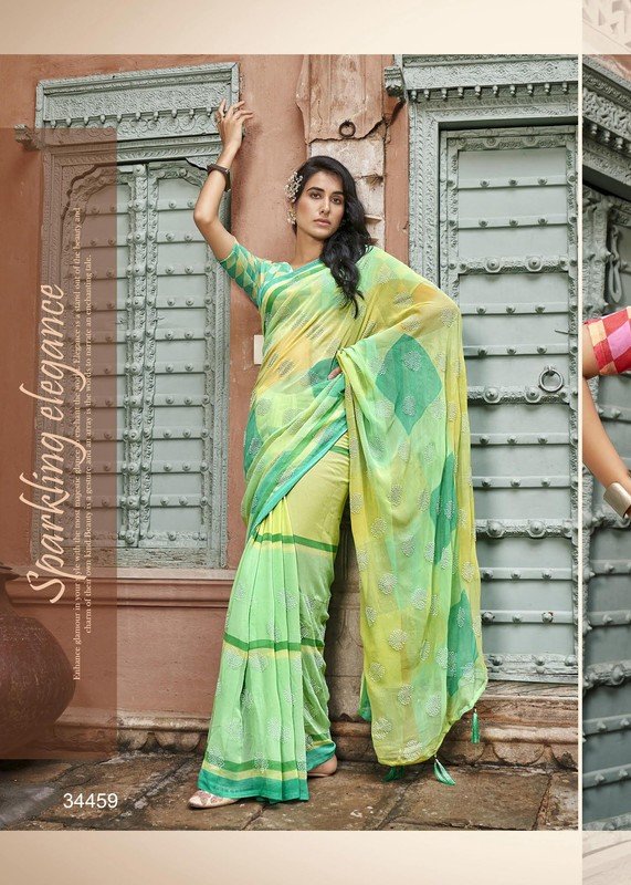 Vallabhi Bemisaal Vl-34459 Green Georgette Saree