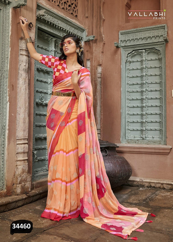 Vallabhi Bemisaal Vl-34460 Peach Georgette Saree