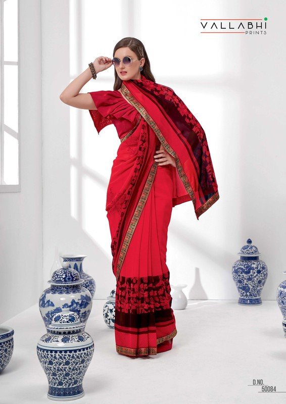 Vallabhi Elegance Vl-50084 Red Georgette Saree