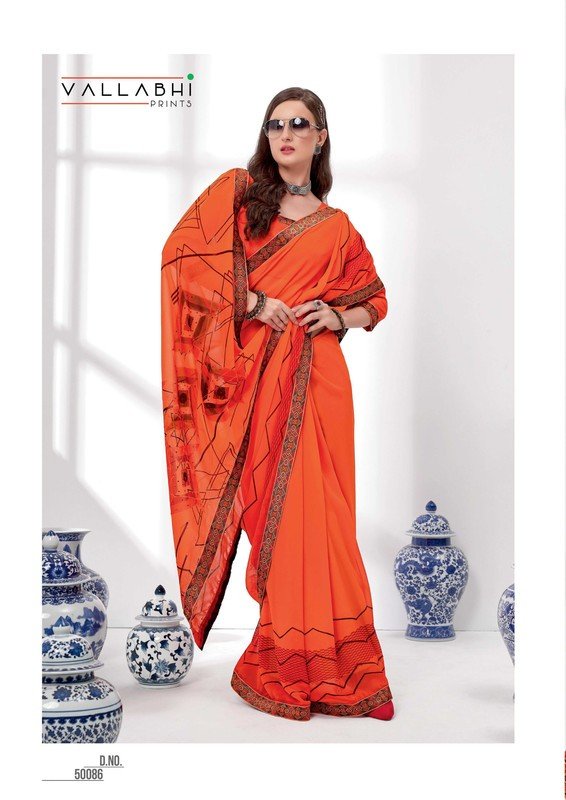 Vallabhi Elegance Vl-50086 Orange Georgette Saree