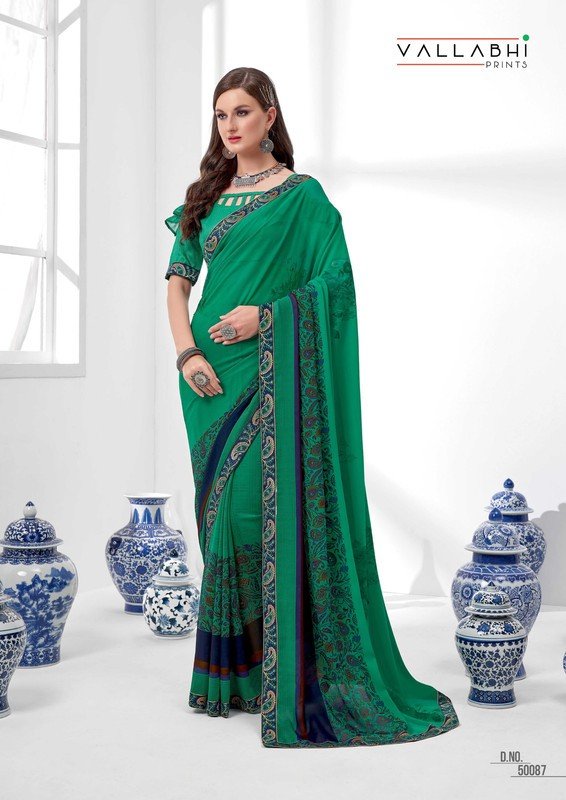 Vallabhi Elegance Vl-50087 Green Georgette Saree