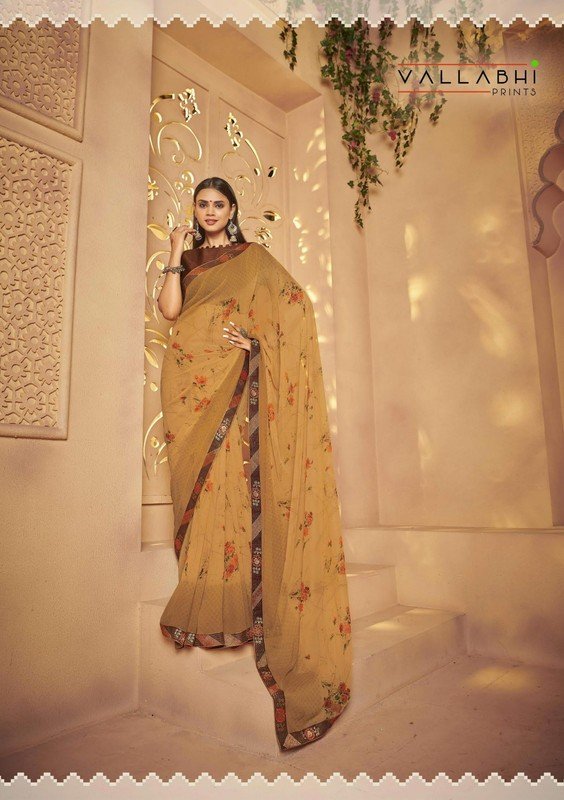 Vallabhi Firki Vl-25375 Yellow Georgette Saree