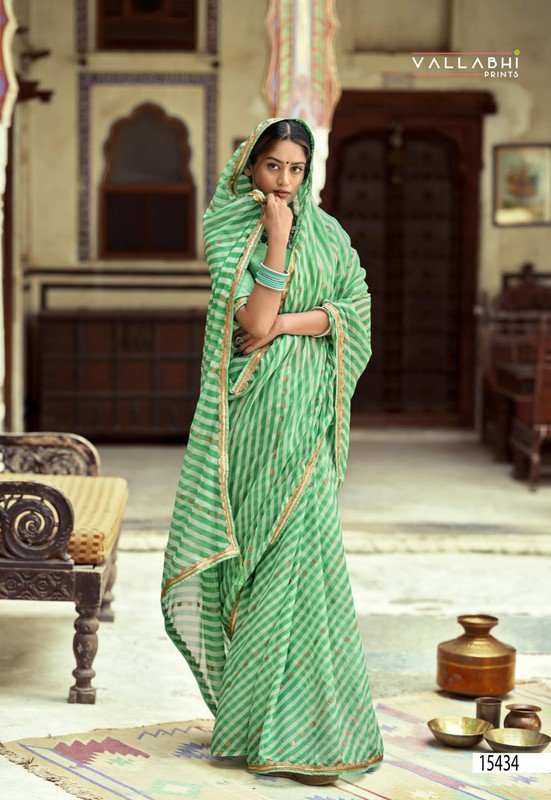 Vallabhi Flowering Vl-15434 Green Georgette Saree