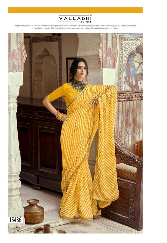 Vallabhi Flowering Vl-15436 Yellow Georgette Saree