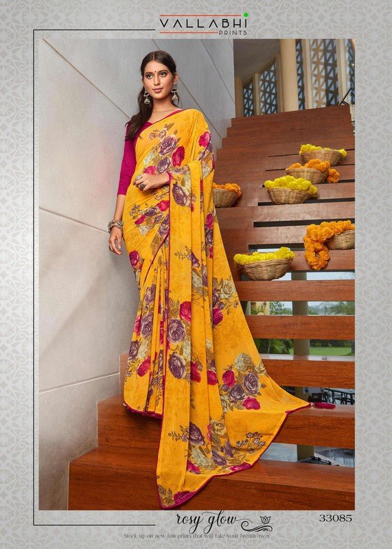 Vallabhi Freya Vl-33085 Yellow Georgette Saree