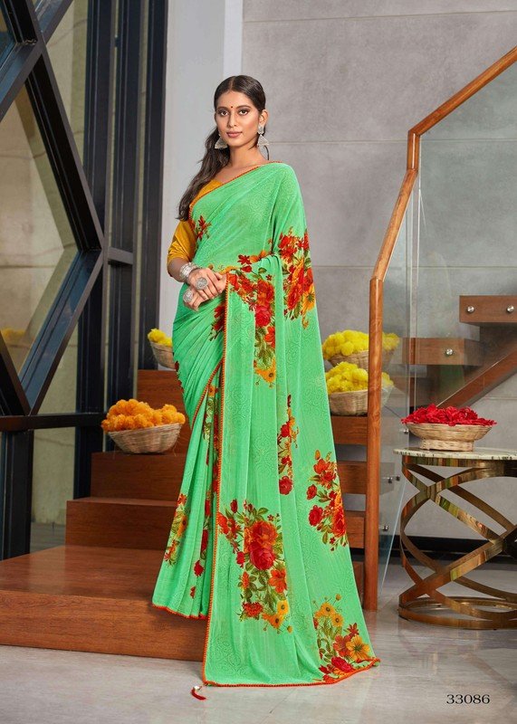 Vallabhi Freya Vl-33086 Green Georgette Saree