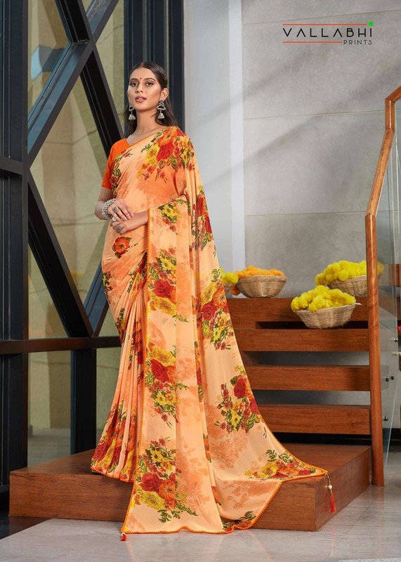 Vallabhi Freya Vl-33087 Peach Georgette Saree