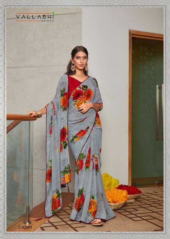 Vallabhi Freya Vl-33088 Grey Georgette Saree