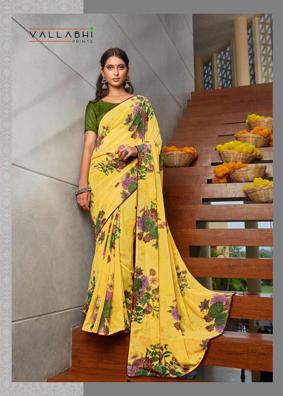 Vallabhi Freya Vl-33090 Yellow Georgette Saree