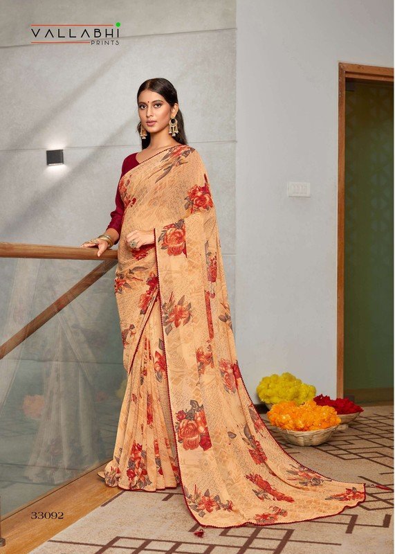 Vallabhi Freya Vl-33092 Peach Georgette Saree