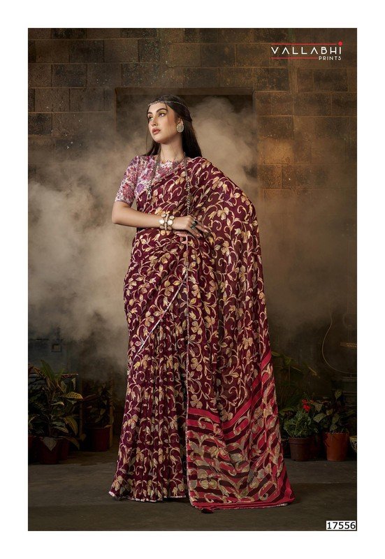 Vallabhi Frilly Vl-17556 Maroon Georgette Saree