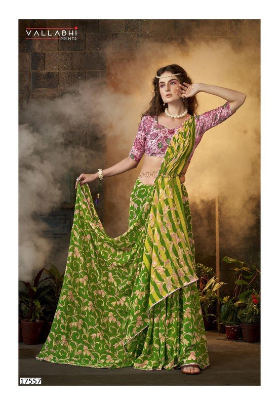 Vallabhi Frilly Vl-17557 Green Georgette Saree