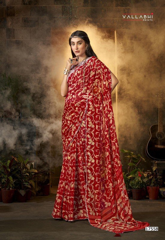 Vallabhi Frilly Vl-17558 Red Georgette Saree