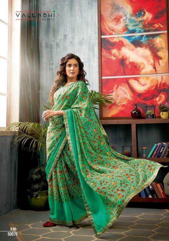 Vallabhi Leaf Vl-50076 Green Georgette Saree