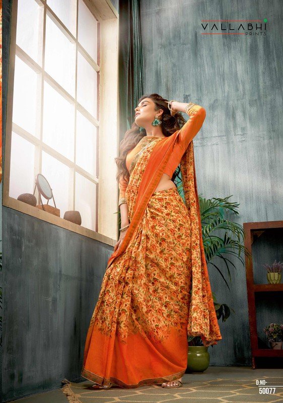 Vallabhi Leaf Vl-50077 Orange Georgette Saree