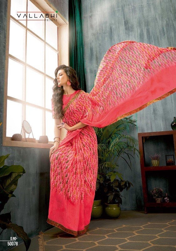 Vallabhi Leaf Vl-50078 Pink Georgette Saree