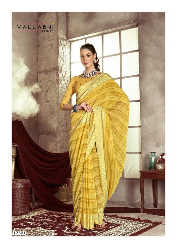 Vallabhi Lemon Vl-17301 Yellow Georgette Saree