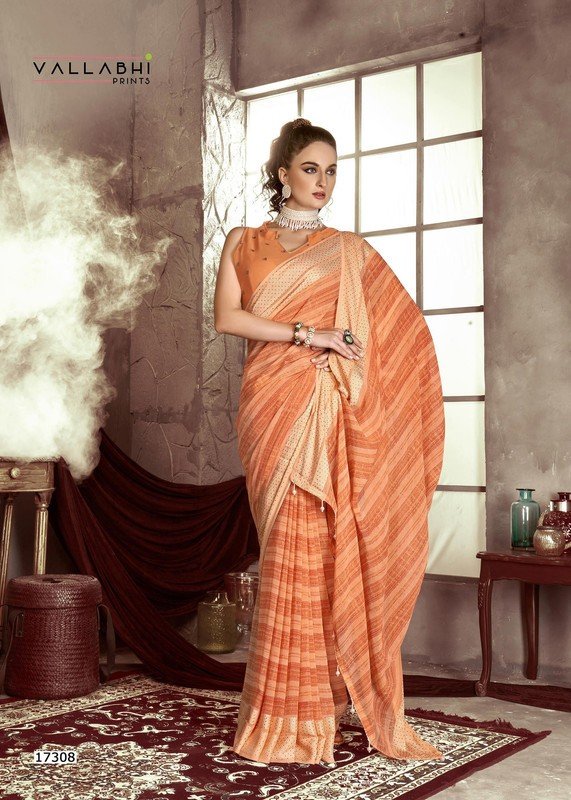 Vallabhi Lemon Vl-17308 Orange Georgette Saree