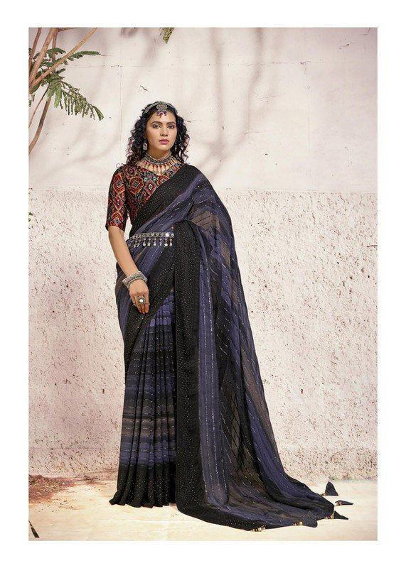 Vallabhi Mandaar Vl-15354 Black Georgette Saree