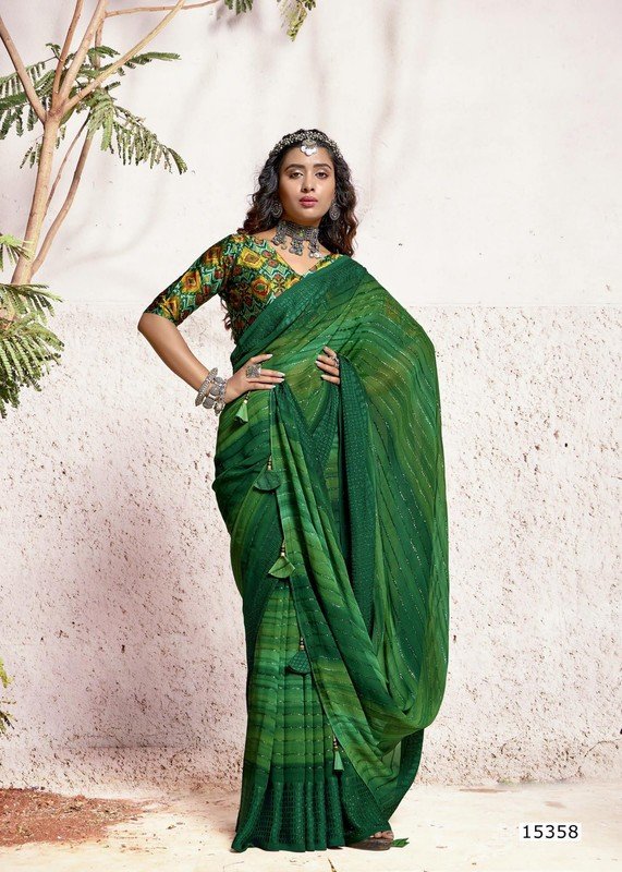 Vallabhi Mandaar Vl-15358 Green Georgette Saree