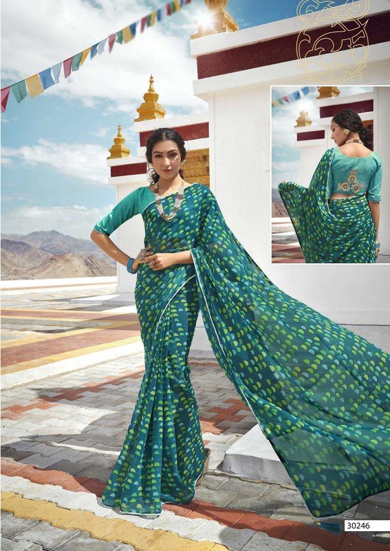 Vallabhi Morpich Vl-30246 Blue Chiffon Saree