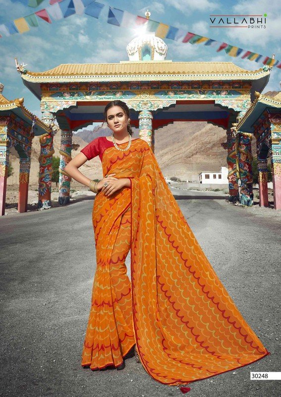 Vallabhi Morpich Vl-30248 Yellow Chiffon Saree