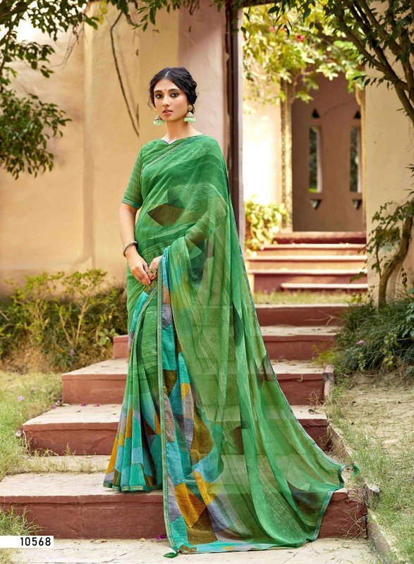 Vallabhi Neelkanth Vl-10568 Green Georgette Saree