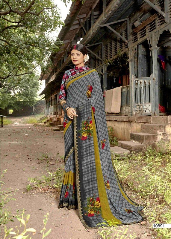 Vallabhi Neelkanth Vl-10891 Grey Georgette Saree