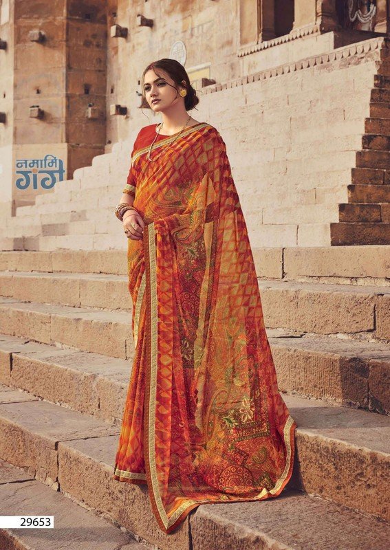 Vallabhi Neelkanth Vl-29653 Red Georgette Saree