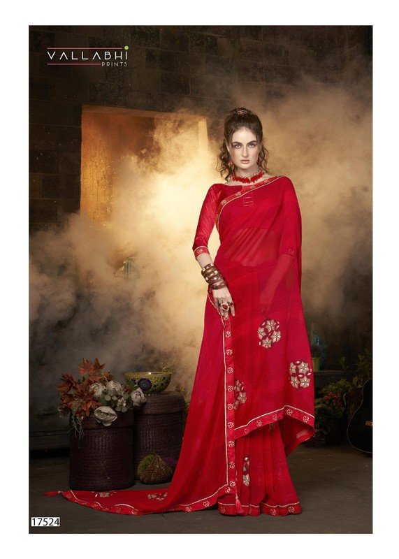 Vallabhi Philippa Vl-17524 Red Georgette Saree