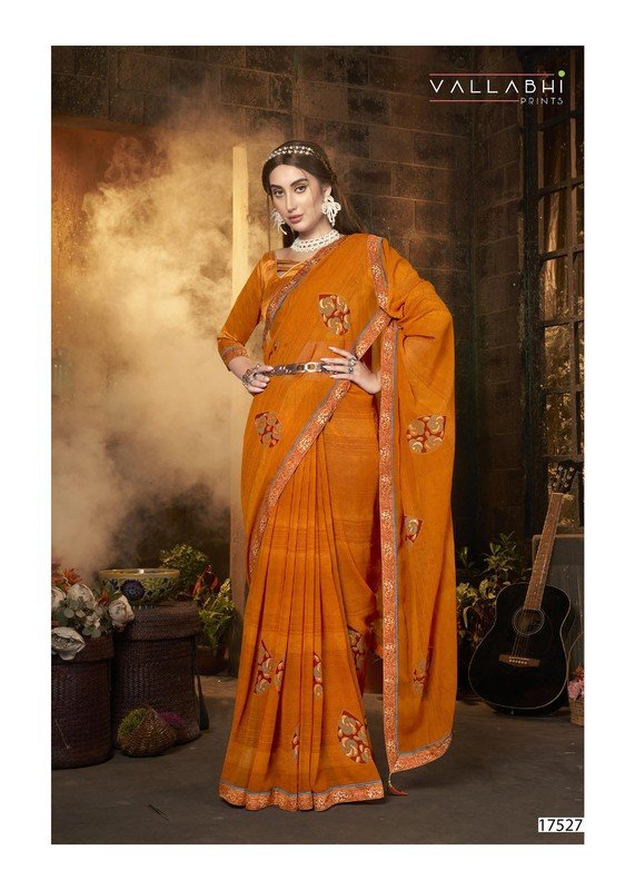 Vallabhi Philippa Vl-17527 Yellow Georgette Saree