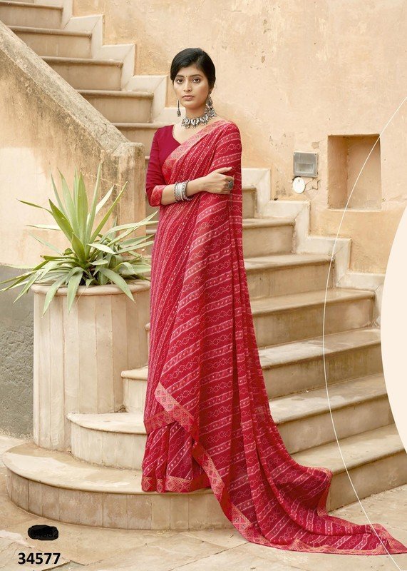 Vallabhi Poetry Vl-34577 Red Georgette Saree