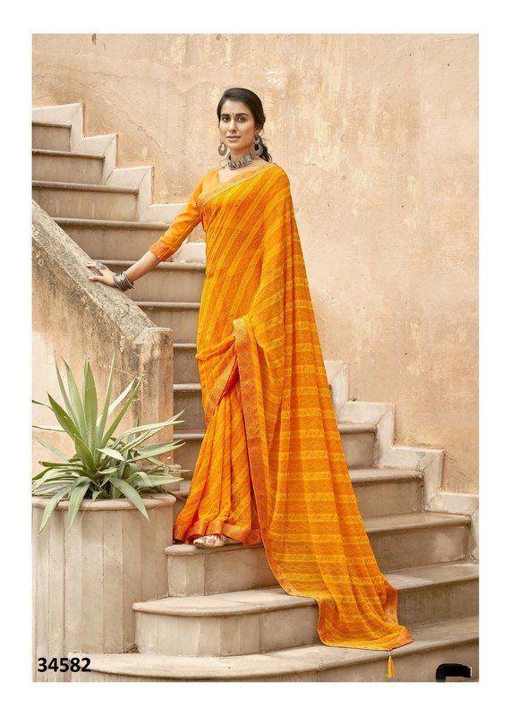 Vallabhi Poetry Vl-34582 Yellow Georgette Saree