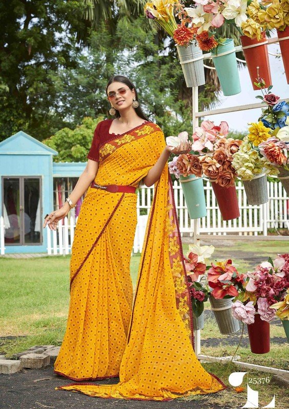 Vallabhi Roohi Vl-25376 Yellow Georgette Saree